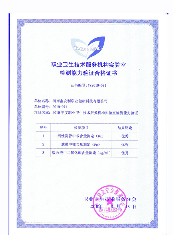 <strong>2019年实验室比对证书</strong>